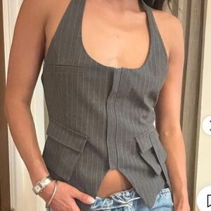 Zara Charcoal Pinstripe Halter Blouse